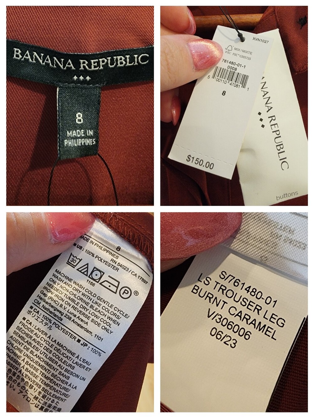 NWT Banana Republic Long Sleeve Wide Leg Trouser Satin Jumpsuit Burnt Caramel 8 - Picture 3 of 16